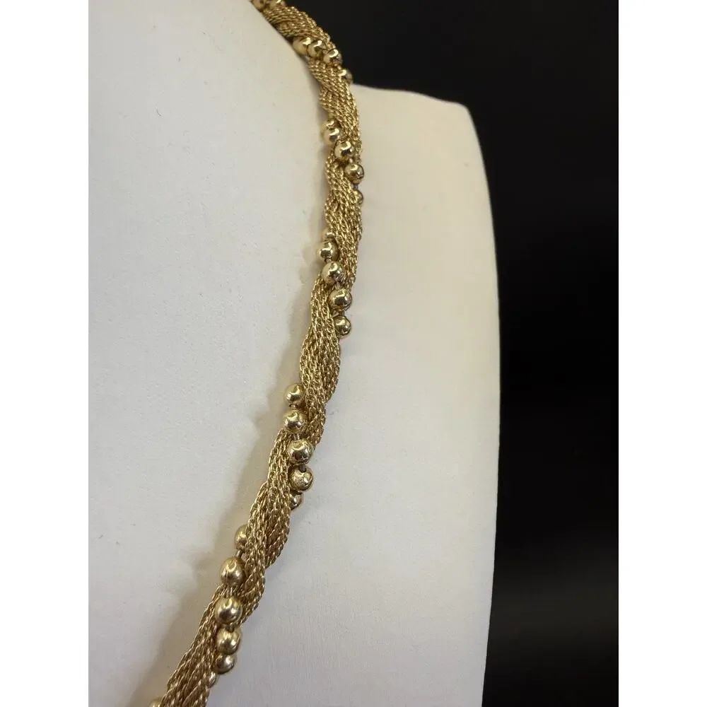 Vintage 1983 AVON Gold Tone Mesh Twisted Rope Chain Beads Necklace 16